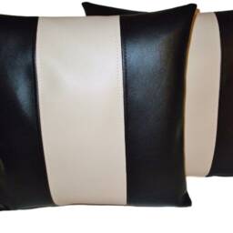 "2 Black & Cream Stripe Faux Leather Cushions 16"" 18"" 20" - thumbnail 2