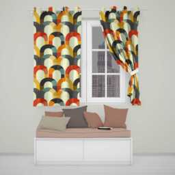 Vintage Arch Rainbow Geometric Texture Pattern Seamless Readymade Eyelet Ring Top Thermal 100% Blackout Curtains - thumbnail 1