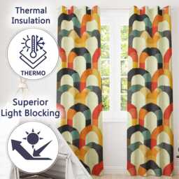 Vintage Arch Rainbow Geometric Texture Pattern Seamless Readymade Eyelet Ring Top Thermal 100% Blackout Curtains - thumbnail 3