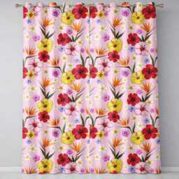 Tropical Hibiscus Bird Of Paradise Floral Seamless Pattern Blush Pink Readymade Eyelet Ring Top Thermal 100% Blackout Curtains - thumbnail 2
