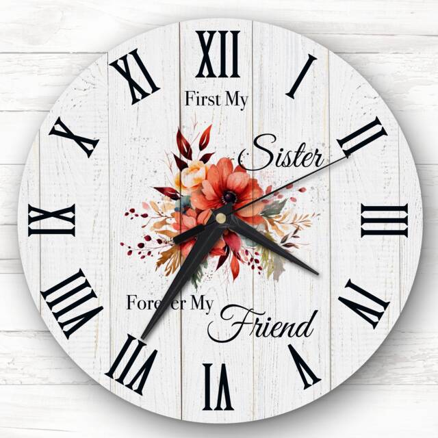 Wood Effect Floral Sister Forever Friend Personalised Gift Clock - image 1