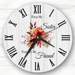 Wood Effect Floral Sister Forever Friend Personalised Gift Clock - thumbnail 1