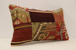 Lumbar Pillow, Patchwork Sofa Pillow, 12x20 in 30x50 cm, Vintage Turkish Kilim Pillow, Home Cushion Cover Boho Pillow Koef-924