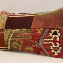 Lumbar Pillow, Patchwork Sofa Pillow, 12x20 in 30x50 cm, Vintage Turkish Kilim Pillow, Home Cushion Cover Boho Pillow Koef-924 - thumbnail 3