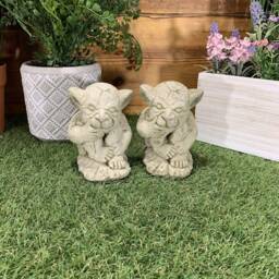 Stone Garden Small Pair Of Gargoyle Gremlin Pillar Cap Statue Ornaments - thumbnail 4