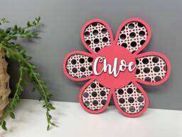 Rattan Style Wall Flower - Personalised Decor Name Nursery Childrens Door Sign Plaque - thumbnail 1