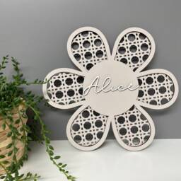 Rattan Style Wall Flower - Personalised Decor Name Nursery Childrens Door Sign Plaque - thumbnail 2