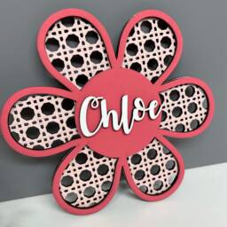 Rattan Style Wall Flower - Personalised Decor Name Nursery Childrens Door Sign Plaque - thumbnail 3