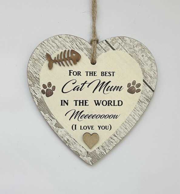 Super Cute Best Cat Mum in The World For A Special Wooden Gift Heart - image 1