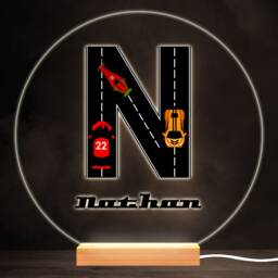 Road Racing Cars Letter N Colourful Round Personalised Gift Led Lamp Night Light - Bedroom - thumbnail 1