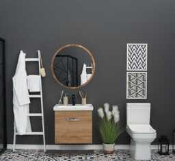 Round Wood Wall Mirror, Bathroom & Hallway Decor - thumbnail 1