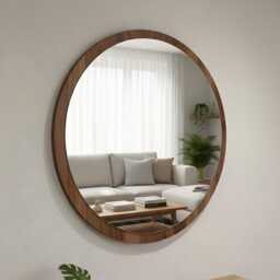 Round Wood Wall Mirror, Bathroom & Hallway Decor - thumbnail 4