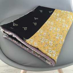 Very Soft & Light Baby Blanket in Liberty Quilted Jersey Fig Mustard - thumbnail 3
