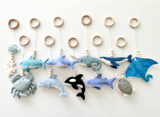 Sea Baby Gym Hanging Toys, Activity Center Toy, Blue Play Montessori Sea Nursery Accessory, Shower Gift - image 1