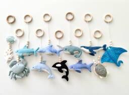 Sea Baby Gym Hanging Toys, Activity Center Toy, Blue Play Montessori Sea Nursery Accessory, Shower Gift