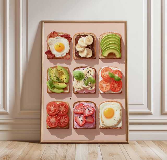Breakfast Toast Poster, Avocado Wall Art, Food Print For Kitchen, Fruit Brunch Decor, Colorful Kitchen Foodie - image 1