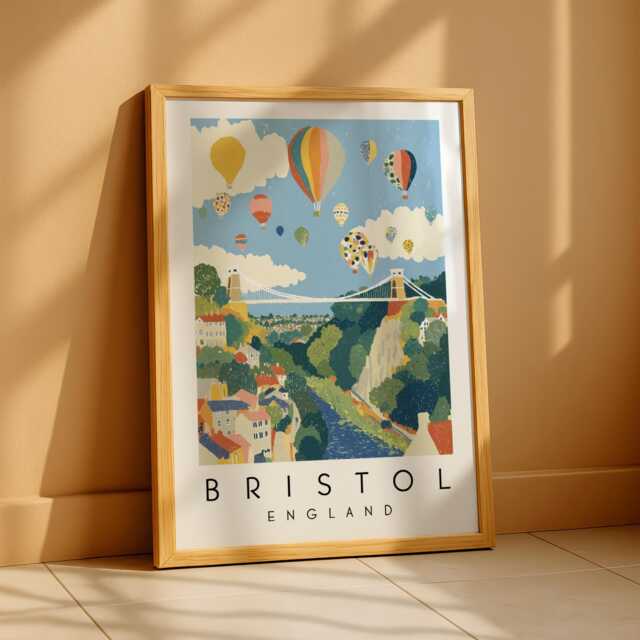 Bristol Print, Clifton Bridge Art, Hot Air Balloon Illustration, Wall Cityscape, Poster, Art Print - image 1