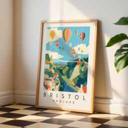 Bristol Print, Clifton Bridge Art, Hot Air Balloon Illustration, Wall Cityscape, Poster, Art Print - thumbnail 3