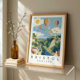Bristol Print, Clifton Bridge Art, Hot Air Balloon Illustration, Wall Cityscape, Poster, Art Print - thumbnail 2
