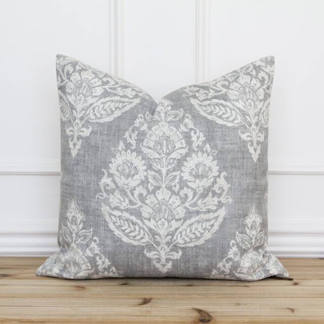 Gray Floral Pillow Cover Decorative Medallion Throw Cushion Farmhouse Pillows Designer Covers - Kennedy - image 1
