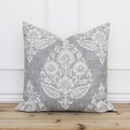 Gray Floral Pillow Cover Decorative Medallion Throw Cushion Farmhouse Pillows Designer Covers - Kennedy - thumbnail 1