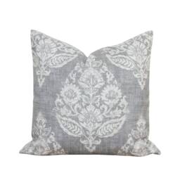 Gray Floral Pillow Cover Decorative Medallion Throw Cushion Farmhouse Pillows Designer Covers - Kennedy - thumbnail 3