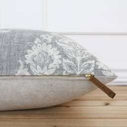 Gray Floral Pillow Cover Decorative Medallion Throw Cushion Farmhouse Pillows Designer Covers - Kennedy - thumbnail 2