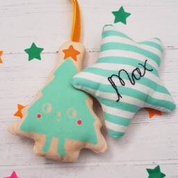 Personalized Christmas Tree Ornament Screen Printed Cotton Star - thumbnail 4