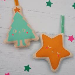 Personalized Christmas Tree Ornament Screen Printed Cotton Star