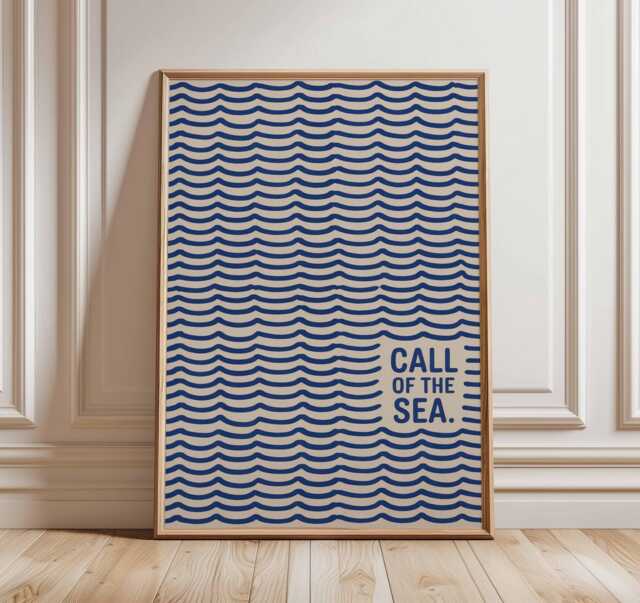 Call Of The Sea Poster - Minimalist Ocean Wave Print in Blue, Modern Coastal Wall Art For Beach House, Nautical Home Decor, Lovers Gift - image 1