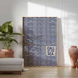 Call Of The Sea Poster - Minimalist Ocean Wave Print in Blue, Modern Coastal Wall Art For Beach House, Nautical Home Decor, Lovers Gift - thumbnail 3