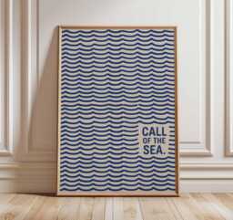Call Of The Sea Poster - Minimalist Ocean Wave Print in Blue, Modern Coastal Wall Art For Beach House, Nautical Home Decor, Lovers Gift - thumbnail 1