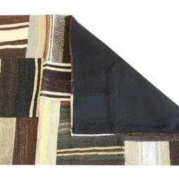 Handmade Wool Patchwork Kilim Rug, Brown Bohemian Accent Rug - 7.6x5.2 Ft - thumbnail 3