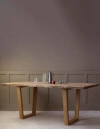 Konk ??? Waney-B??rd Table [Wooden Legs] Bespoke Sizes Available Live Edge Oak Kitchen & Dining Table, Solid Wood Boardroom, Meeting