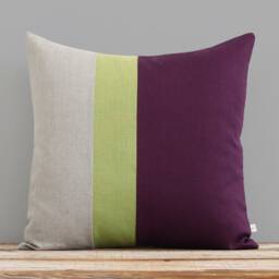 Linden Green & Purple Striped Linen Pillow 16x16 - Fall Home Decor By Jillianrenedecor Autumnal Plum - thumbnail 4