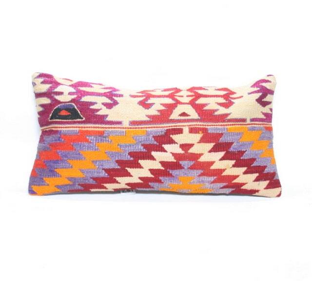 "Kilim Pillow, Wool Kilim Cousin From Anatolia , 30x60 cm, 12""x24" - image 1