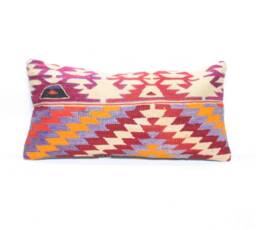 "Kilim Pillow, Wool Kilim Cousin From Anatolia , 30x60 cm, 12""x24" - thumbnail 1
