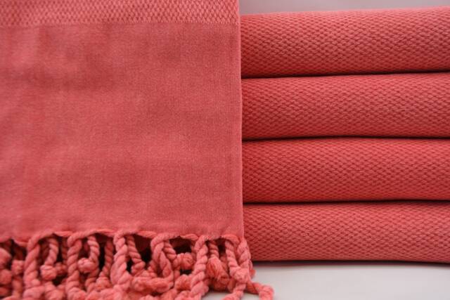 "Turkish Peshtemal, Stone Washed Peshtemal, Red Towel, Sauna Towel, Beach Towel, Stone Towel, 33""x65" - image 1
