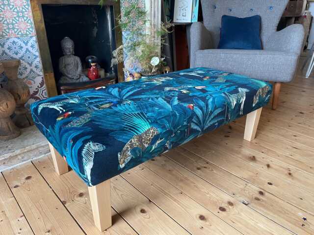 Handmade Upholstered Footstool Jungle Botanical Printed Velvet - image 1