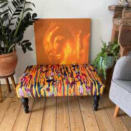 Handmade Botanical Footstool, Variety Tropical Floral Printed Velvets, Fabric Coffee Table, Colourful Ottoman - thumbnail 2