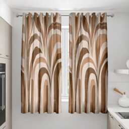 Retro Wave Stripe Curtains, Brown Earth Tone Drapes, Boho Arch Pattern Panels, Made To Measure Modern Living Room Window Treatment - thumbnail 3