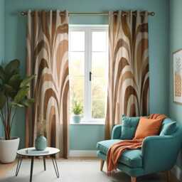 Retro Wave Stripe Curtains, Brown Earth Tone Drapes, Boho Arch Pattern Panels, Made To Measure Modern Living Room Window Treatment - thumbnail 2