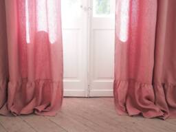 Linen Curtain With Valance. Custom Size Panel/1 Pcs. Dusty Pink Heavy Linen - 280 G/M2 Ruffle - thumbnail 1