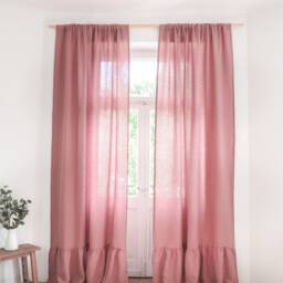 Linen Curtain With Valance. Custom Size Panel/1 Pcs. Dusty Pink Heavy Linen - 280 G/M2 Ruffle - thumbnail 2