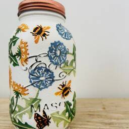 Hand Decorated Mason Jar With A Sweet Dandelion Design - Vase, Storage, Homeware, Gift, Decoration - thumbnail 2