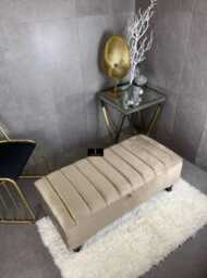 Champagne Beige Velvet Ottoman Bench - Handmade Storage Box With Cushions - thumbnail 1