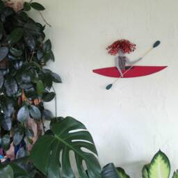 Kayak Metal Wall Art Sculpture, Lady Kayaker With Curly Hair - thumbnail 3