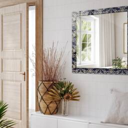 Victorian Wallpaper Pattern Mirror, Rectangular Mirror With Frame, Navy Printed Decorative Wall For Entrance - thumbnail 3