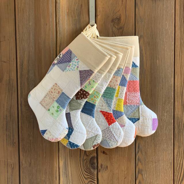 Vintage Quilt Christmas Stocking - Farmhouse Cutter Feedsack - image 1
