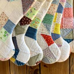 Vintage Quilt Christmas Stocking - Farmhouse Cutter Feedsack - thumbnail 2